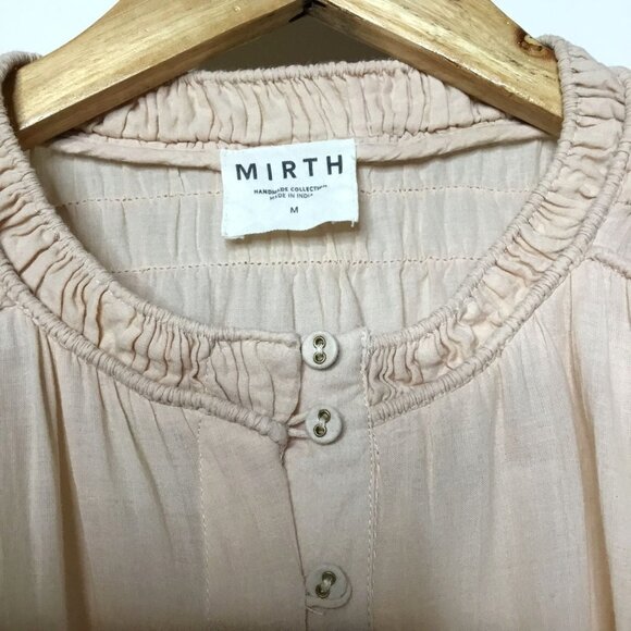 MIRTH Beirut Peach Button Blouse M Boho Artisan Luxe Balloon Sleeve Cotton Top - Picture 5 of 9